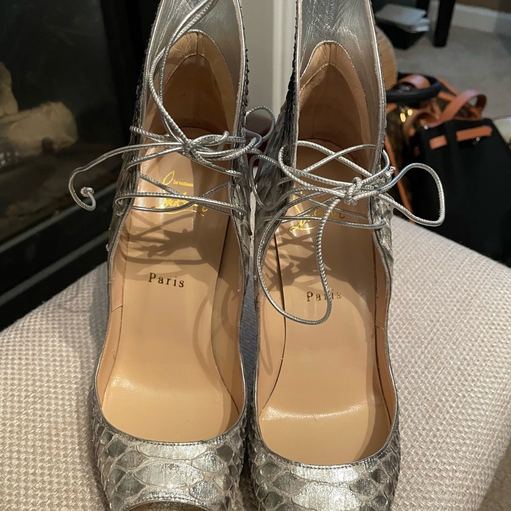 Christian Louboutin Python Leather Mega Vamp Lace… - image 7